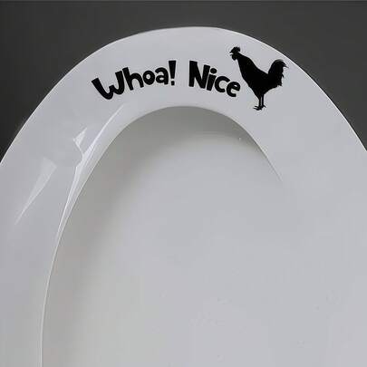 1 pieza Pegatina divertida de gallo para el inodoro, texto negro "¡Guau, bien!" y silueta de gallo, adecuada para una decoración de baño humorística. Estas pegatinas removibles son fáciles de pegar en la tapa del tanque del inodoro.