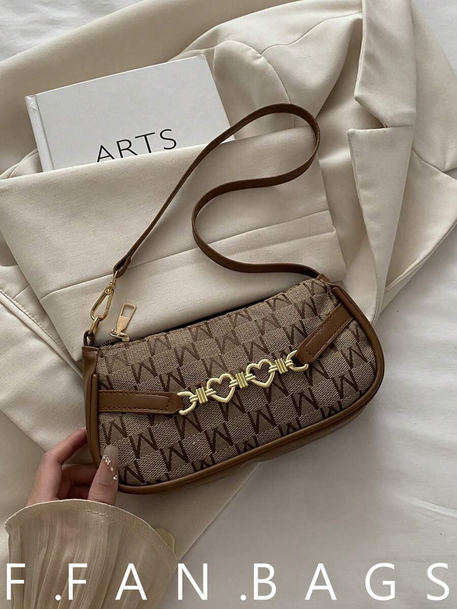 Fashionable Minimalist Letter Print Handbag, Shoulder Bag For Women - Brown - View 1