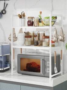 1pc Double-Layer Hanging Spice Rack With Handles, Multifunctional Kitchen Storage Shelf For Microwave, Oven, Bread Maker, Holds Seasonings, Utensils And Miscellaneous Items - Multicolor - View 5