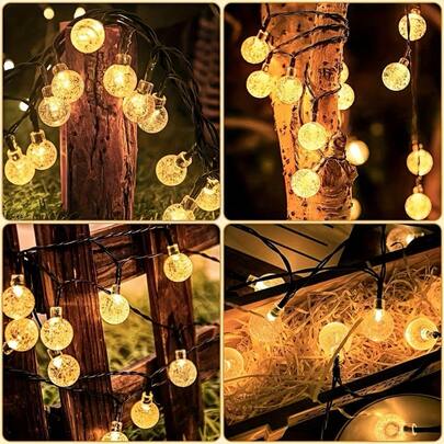 100/50/20 LED Solar Bubble Ball String Lights, Waterproof Outdoor Fairy Lights For Garden, Patio, Camping And Party, Christmas, Halloween, Wedding Decor, Solar Garden Lights