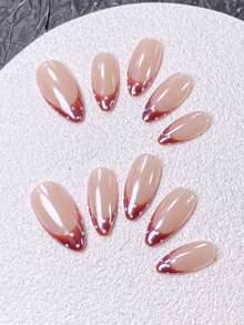 10 miếng dán móng tay thủ công, móng ngắn, móng giả, kiểu móng Pháp hình hạnh nhân, màu nude, màu nâu đỏ ombre, chấm bi dễ thương, phong cách thanh lịch, vẽ tay màu nâu đỏ ombre kiểu Pháp với chấm bi trắng, trang trí ngọc trai, bao gồm dụng cụ làm móng, phù hợp cho nhiều dịp, dễ dán và gỡ bỏ, miếng dán móng tay hình hạnh nhân dành cho phụ nữ và bé gái - Màu nâu Sô-cô-la - Xem 6