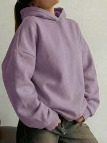 Minimalist Design Women Loose Fit Long Sleeve Pullover Sweatshirt, Suitable For Autumn, Winter, Spring, Casual Wear, Halloween Costume, Gray Sweatshirt, Fashion - 紫丁香色 - 查看 1