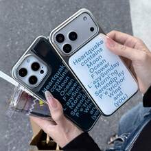 Funda de teléfono artesanal de epoxy con letra elegante en azul claro, funda protectora con marco plateado con frase poética, adecuada para iPhone 14, 15, 16, 17, 14 Pro, 15 Pro, 16 Pro, 17 Pro, 14 Pro Max, 15 Pro Max, 16 Pro Max, 17 Pro Max - Multicolor - Ver 2
