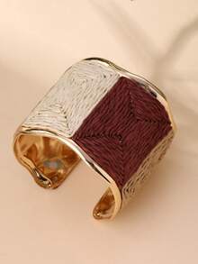 1 pieza Brazalete ancho ajustable de estilo bohemio retro y de moda, hecho a mano con patrón rectangular y contraste de colores tejido, diseño exclusivo, adecuado para vacaciones, fiestas, mercados y atuendos diarios - Multicolor - Ver 4
