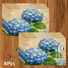 1/4/6/8/12 Piezas Manteles de mesa de lino lavables con estampado floral y de hortensias de colores, manteles protectores para mesa de comedor interior/exterior, adecuados para reuniones familiares, festivales, cocina, decoración de sala de estar, entrada - Multicolor - Ver 15