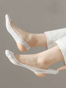 3/6 Pairs Lace Pattern Silicone Heel Grip Socks, Breathable Stockings - Multicolor - View 8