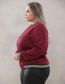 PLUS SIZE BOMBER JACKET - 酒紅色 - 查看 5