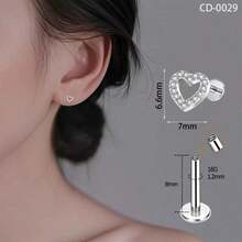 1 chiếc khuyên tai nhỏ hình trái tim rỗng tối giản, chất liệu hợp kim đồng đính đá Zirconia, thích hợp cho sụn tai, vành tai, môi, khuyên môi dạng vít, quà tặng trang sức cho nữ. - Nhiều màu - Xem 4