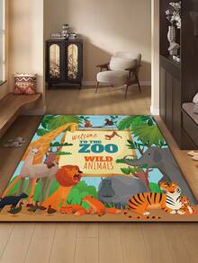 1pc Whimsical Outer Space Themed Area Rug, Jungle Animal Pattern Decorative Carpet, Suitable For Reading Nook, Bedroom Decor, Small Rug, Carpet, Home Decor, Living Room Rug, Bedroom Rug, Washable Outdoor Rug - Multicolor - View 3