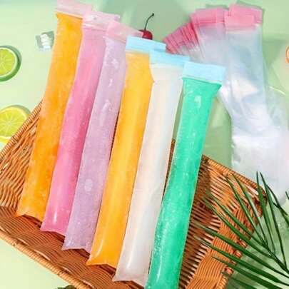 50/100 túi đựng đá viên tự dán dùng một lần, có thể xếp chồng lên nhau - Túi nhựa đông lạnh nhiều màu sắc, làm từ chất liệu nitơ lỏng, thích hợp để làm đá viên cho cocktail, đồ uống, đồ dùng cần thiết cho mùa hè và tiệc tùng - Cần thiết để làm mát đồ uống.