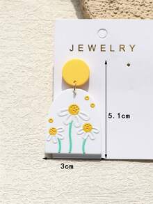 1对女士黄色雏菊印花陶瓷质感亚克力耳环 - 彩色 - 查看 7