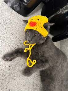 1 Handmade Crocheted Pet Hat, Yellow Duck Style Adjustable - Yellow - View 7
