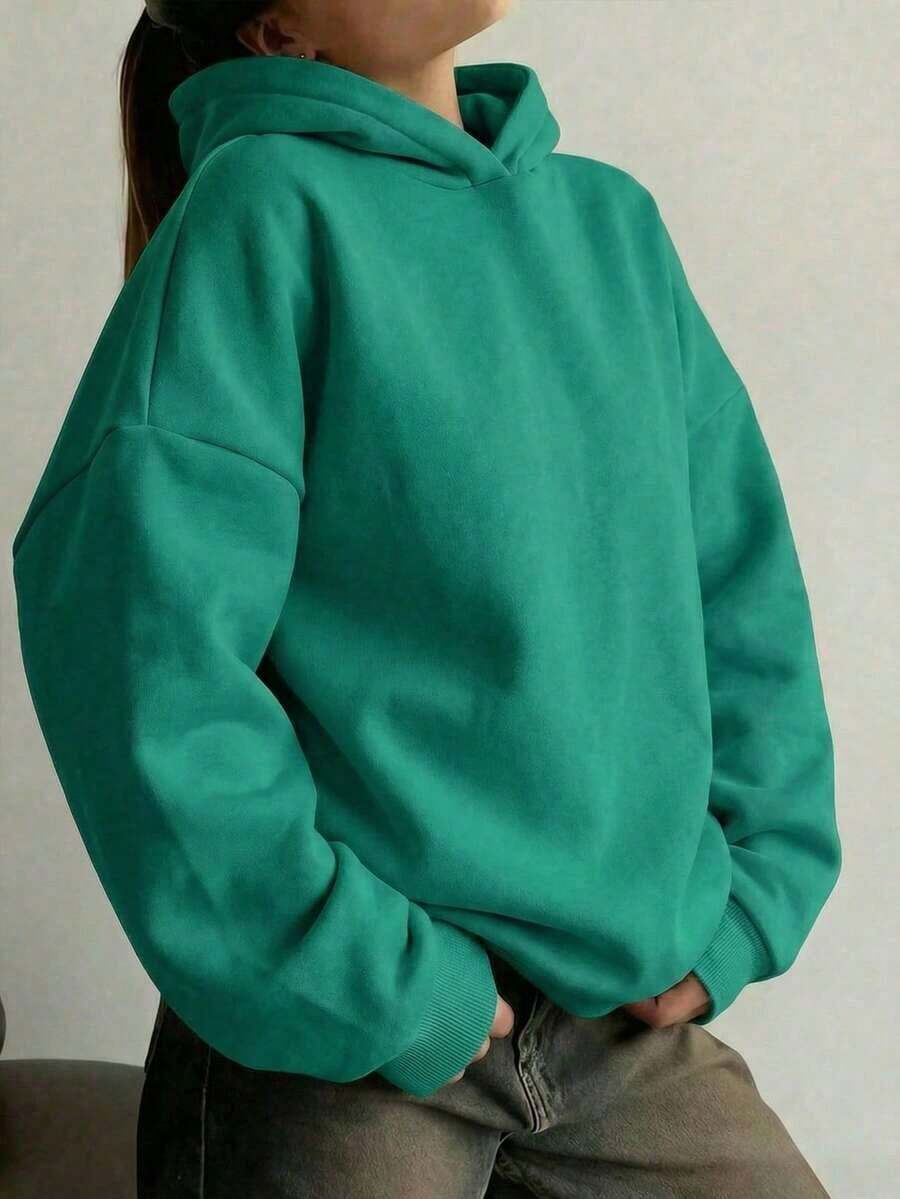 Minimalist Design Women Loose Fit Long Sleeve Pullover Sweatshirt, Suitable For Autumn, Winter, Spring, Casual Wear, Halloween Costume, Gray Sweatshirt, Fashion - 綠色 - 查看 1