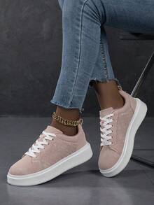 2026 New Women's Lace Up Casual Shoes, Sports Shoes, White Shoes, Women's Shoes, Skateboarding Shoes, Lightweight Street Board Shoes - Pink - View 4