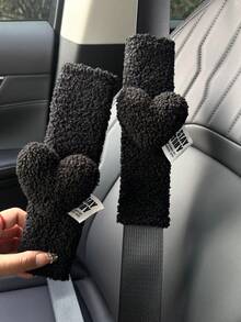 Cute Fluffy Heart Car Seat Belt Cover - Soft Plush Shoulder Pad, Comfortable Driving Accessory For Women & Girls (Pink/Black) - Various - View 13