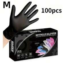 100只装黑色丁腈手套，耐用防水，适用于浴室清洁、纹身、洗车、厨房清洁和美发沙龙等场合，非医用手套，包邮 - 100件黑色 - 查看 9
