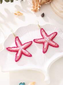 1 Pair Handmade Colorblock Exaggerated Starfish Shaped Earrings, Suitable For Beach Vacation, Party And Daily Wear - Pink - View 3