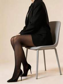 1双加厚保暖连裤袜，女士高弹力，透明款 - 黑色 - 查看 3