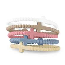 Set de 5 piezas Pulseras de silicona de colores macaron con cruz, estilo de moda simple para mujeres y hombres, pulseras de la , regalos - BR25Y0282-3 - Ver 13