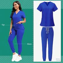 Scrubs Women Beauty SPA Uniform Pet Clinic Store Veterinary Dentistry Work Clothes Set High-Quality Medical Nurse Uniform Unisex - 42109-皇家藍 - 查看 2