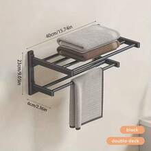 免钻孔多功能浴室置物架，壁挂式可折叠毛巾架，浴室墙面收纳架 - 彩色 - 查看 3