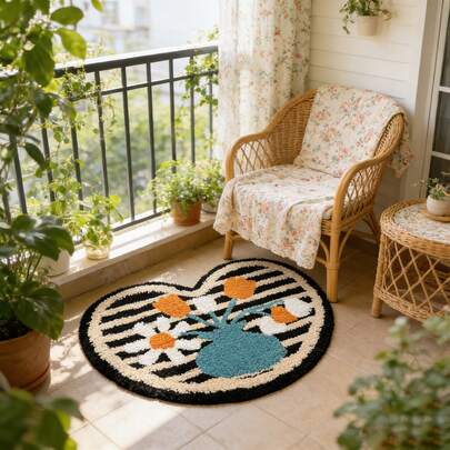 1pc Asymmetrical Painting Style Blue Floral Decorative Carpet, Cute And Interesting Room Bedroom Bedside Plush Rug, Fashionable Home Decor Coffee Table Sofa Mat, Decorative Carpet, Enhancing Happiness, Home Decor, Modern Minimalist Style Decorative Carpet, Seasonal Decorative Mat, With Floral And Geometric Patterns Suitable For Living Room, Kitchen, Bathroom, Game Room Home Decor