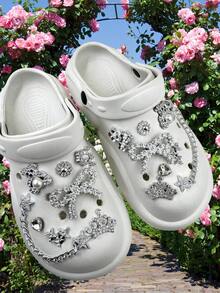 Bộ 16 món phụ kiện giày dép Giáng sinh đính đá lấp lánh tự làm, gồm gấu, nơ, hoa tuyết và dây trang trí, món quà Giáng sinh hoàn hảo. - Nhiều màu - Xem 2