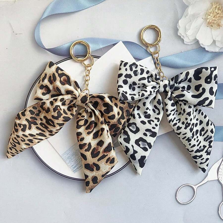 Charm de sac à main avec nœud imprimé léopard, charm de portefeuille, charm de sac à main, porte-clés - Multicolore - Voir 1