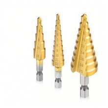 Bộ 3 mũi khoan bền bỉ - Bộ mũi khoan bậc thang bằng thép tốc độ cao phủ lớp bảo vệ và các mũi khoan riêng lẻ từ 4-32mm với nhiều kích cỡ khác nhau, thích hợp để khoan gỗ và kim loại, dễ dàng đọc kích thước. - Nhiều kiểu dáng - Xem 10