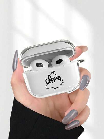 Travel 1pc Map Pattern Transparent Earphone Case, Fashionable And Versatile, Compatible With Airpods 2/3/4/Pro/Pro2/Pro3, Suitable As Birthday Or Holiday Gift For Family And Friends