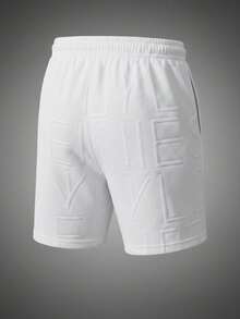 Men's Jacquard Simple Letter Solid Color Casual Versatile Breathable Drawstring Beach Shorts - White - View 4