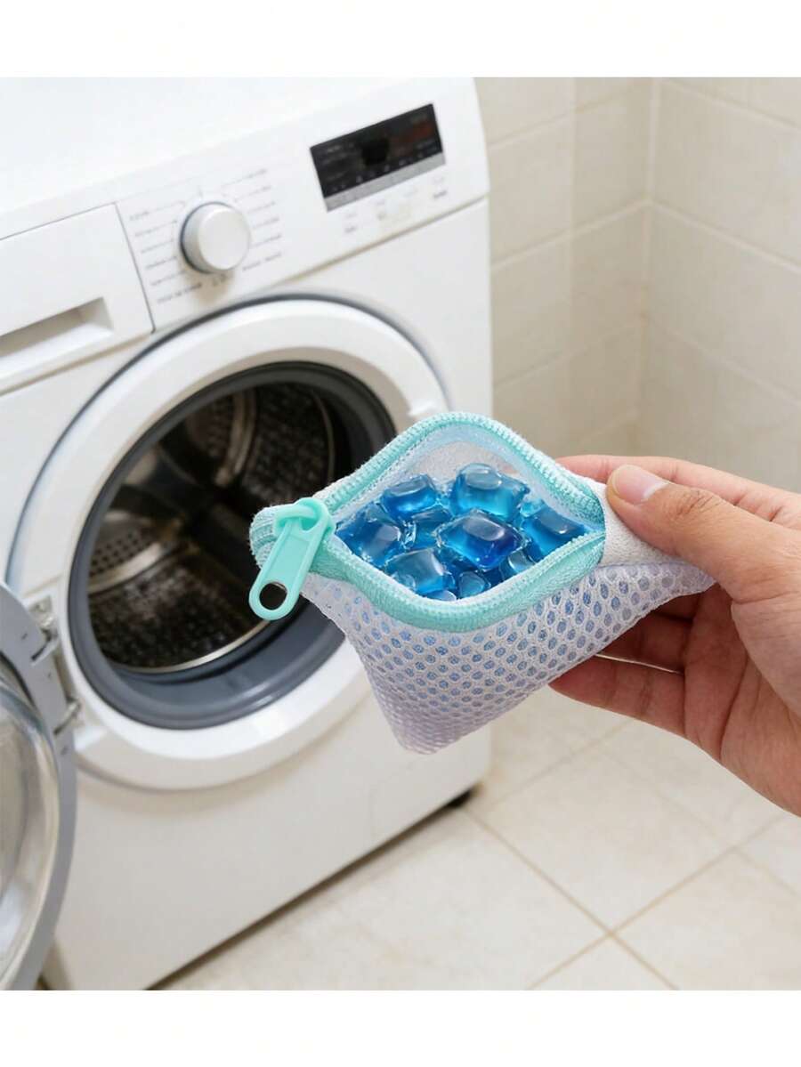 1/2/3/5 túi lưới dày có khóa kéo, thiết kế góc, thích hợp để đựng bột giặt, nước xả vải, giày dép, rất tiện dụng cho phòng giặt.