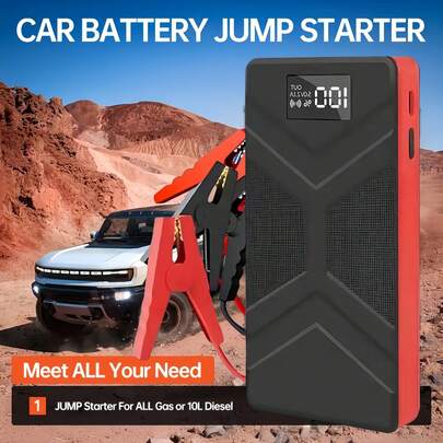 20000mAh Car Jump Starter, Portable Battery Booster With Digital Display And 3-Mode LED Flashlight, 2-In-1 Power Bank, USB-C Port, For 12V Vehicles Emergency, Camping, Outdoor Adventure, Fishing, Can Be Used As Power Bank