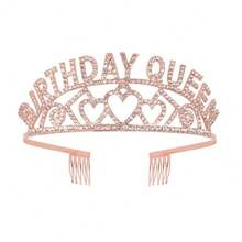 1件金色生日女王皇冠，水晶皇冠及成人公主头饰，生日派对面具服装配饰，拍照道具 - 彩色 - 查看 10