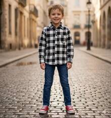 Long-Sleeved Flannel Plaid Shirt - White Checkered - View 3
