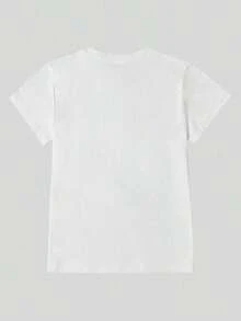 Camiseta de manga corta y cuello redondo con estampado gráfico casual de estilo callejero minimalista y floral para mujer talla grande, estilo Y2K - Blanco - Ver 4