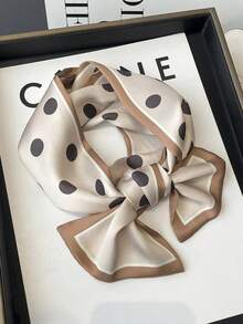 1pc Women Bandana Minimalist Elegant Polka Dot Satin Square Scarf, Double-Layer Satin Ribbon Neckerchief, Hair Band, Neck Tie For Women For Dress - Màu Khaki - Xem 5