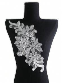 15pcs/Pack Assorted Color Mesh Lace Embroidered Crystal Beaded Handmade Applique, DIY Clothing Accessory, Bridal Dress Decor, Length: 40cm, Width: 17cm - A - View 4