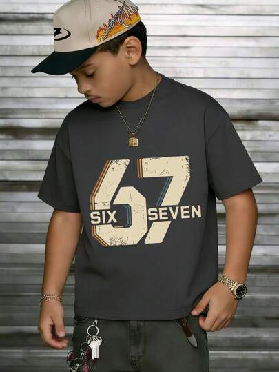 1pc Tween Boy Funny Slogan Printed Short Sleeve T-Shirt, Student Youth Clothing, Summer Gift For Kids