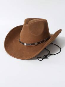 1 chiếc mũ cao bồi denim, kiểu dáng miền Tây cổ điển, thích hợp cho hoạt động ngoài trời, leo núi, lễ hội âm nhạc, trang trí đinh tán, mũ chống nắng giả da lộn. - A - Xem 11