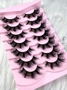 7 Cặp lông mi giả kiểu Nga dày dặn, kiểu mắt mèo cổ điển, lông mi giả tự nhiên DD xoăn bồng bềnh, lông mi giả đan chéo dày dặn giúp kéo dài mi, tạo hiệu ứng trang điểm tự nhiên, lông mi giả dạng dải. - màu đen - Xem 2