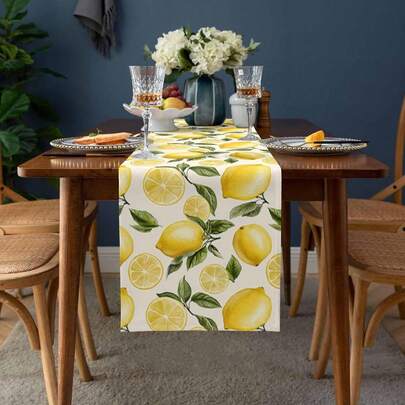 Summer Lemon Fruit Table Runner Holiday Party Decor Washable Farmhouse Kitchen Dining Table Runner Wedding Decorations