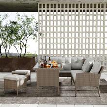 Poly Rattan Dining And Garden Lounge Set For 7 People, Including Sofa, Table, Stool And Cushions, Removable And Washable Cover, Khaki Colour. - C - View 4