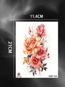 1pc Rose Flower Temporary Tattoo, Multipurpose Unisex One-Time Use Tattoo Sticker, & Easy To Apply/Remove, Body Art Decoration Sticker For Daily, Travel, Beach, DIY Gift - Multicolor - View 6