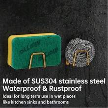 2 Packs Gold Adhesive Sponge Holder, Stainless Steel Dish Sponge Holder, Drain Rack, Kitchen Accessories - Gold - View 4