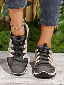 Women's Casual Sneakers, New Versatile Flat Slip-On Shoes, Fashionable Comfortable Lightweight Lace-Up Running Shoes, Breathable Round Toe Trainers - Dark Grey - View 5