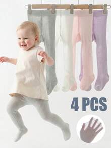 Bộ 4 chiếc quần legging thoáng khí cho bé gái, nhẹ, mềm mại, chống muỗi, thích hợp cho mùa hè. - Nhiều màu - Xem 13