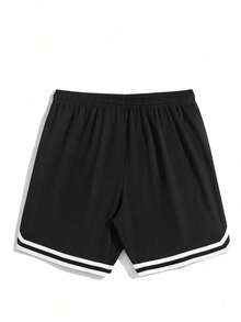 夏季新款男士运动短裤，休闲健身短裤，运动短裤，男友风印花，男士健身服，抽绳腰带，篮球短裤，弹力轻便运动裤，适合篮球、棒球、健身、跑步、训练、运动、户外活动。 - 黑色 - 查看 7