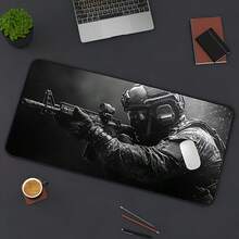 Large Tactical Gamer Mouse Pad - Non-Slip Rubber Base, Smooth Surface Suitable For Work, Gaming, Office And Home Use, Black With Blue Armor Design, Desk Mouse Mat - Mouse Pad - View 2