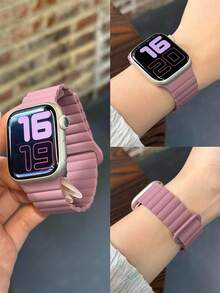 1条男女通用硅胶磁吸表带，兼容 42mm、38mm、40mm、41mm、44mm、45mm、46mm、49mm，时尚智能手表替换表带，适用于Ultra2、Ultra SE2、SE 11、10、9、8、7、6、5、4、3、2、1系列，可作为学生返校礼物 - 煙紫色 - 查看 7